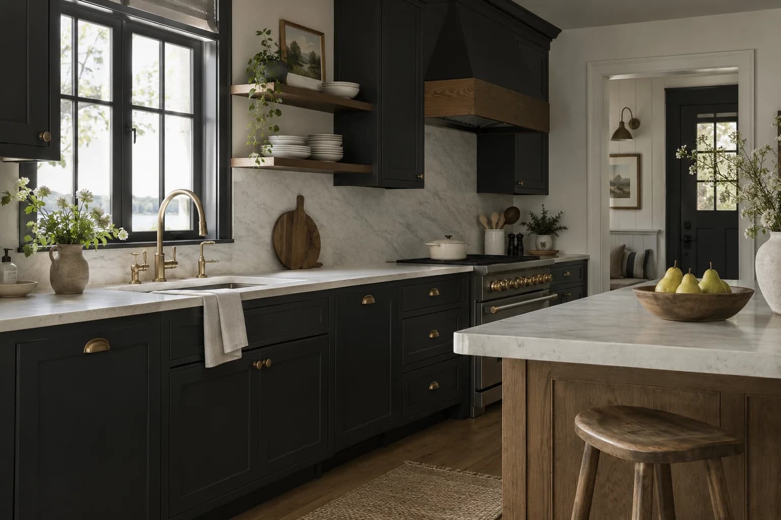 Kitchen cabinets featuring Tricorn Black paint