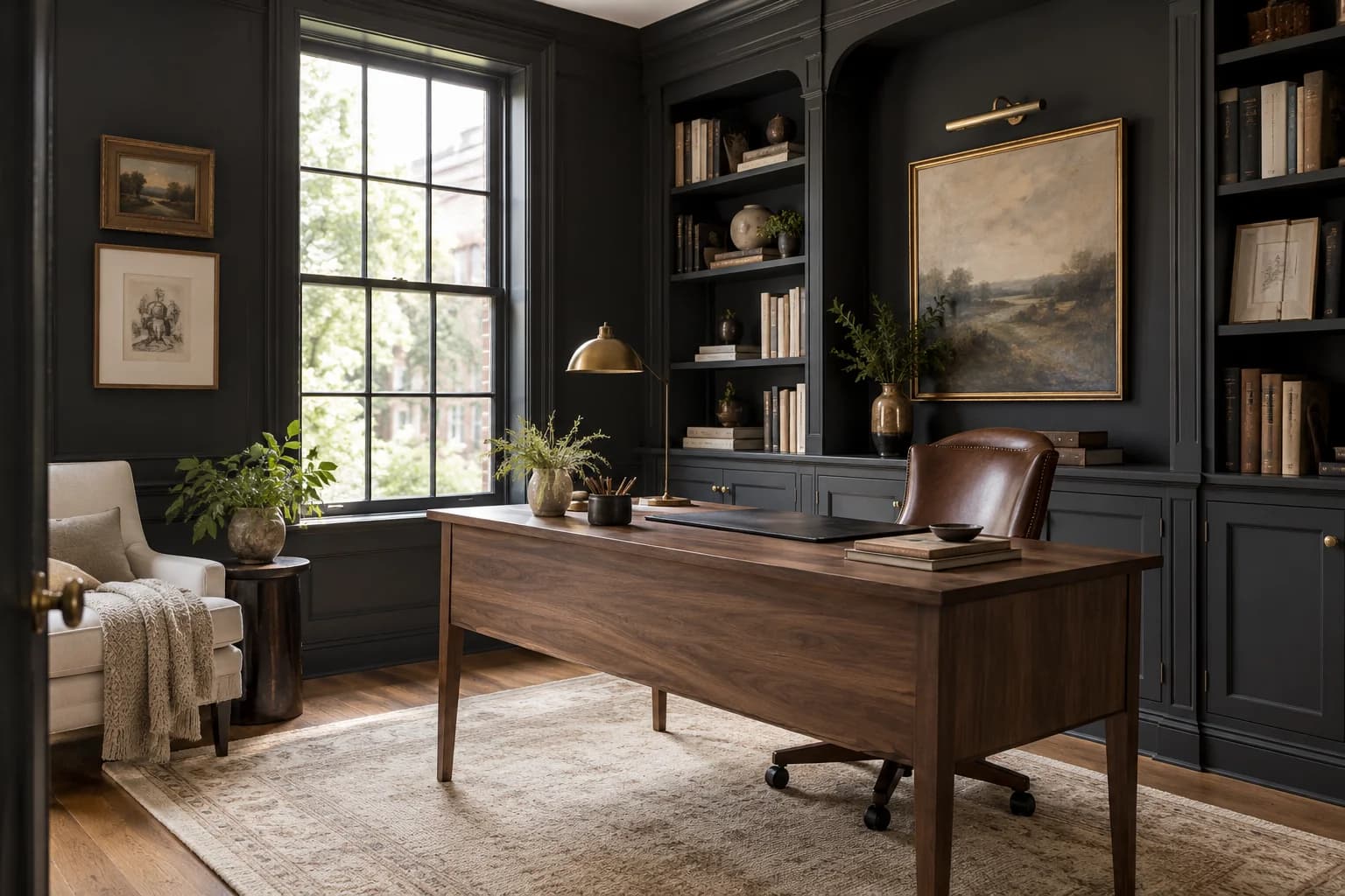 Home office featuring Tricorn Black paint