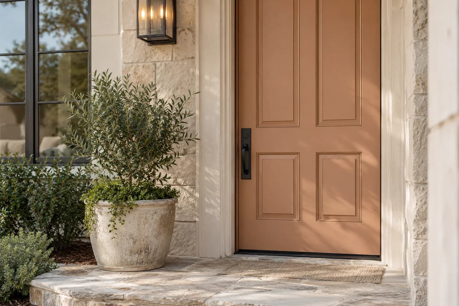 Front door featuring Desert Carnation paint
