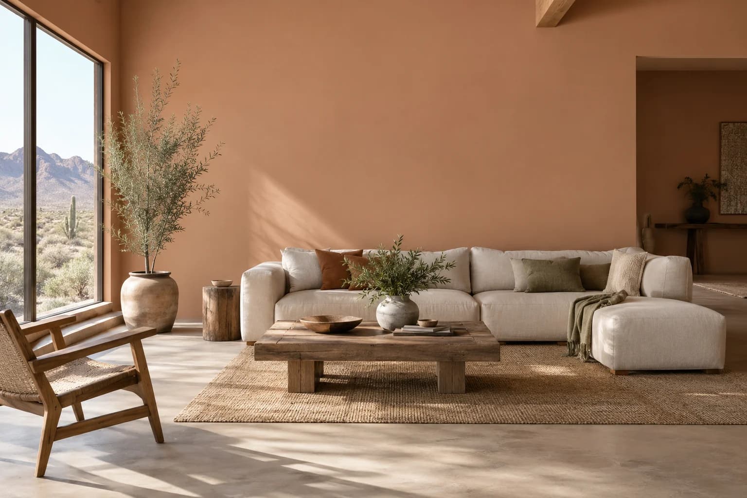 Desert Carnation walls in a desert modern living room