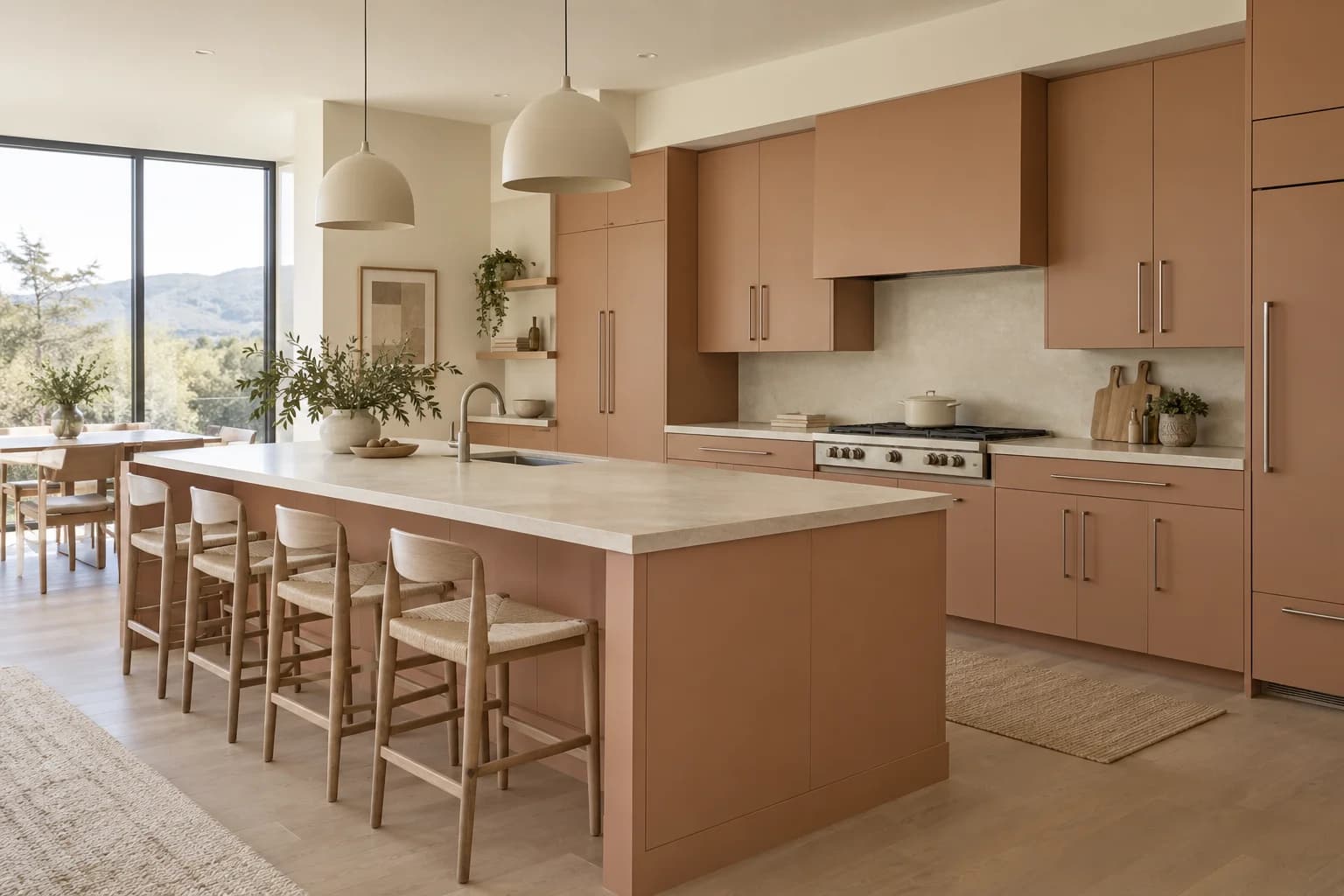 Kitchen cabinets featuring Desert Carnation paint