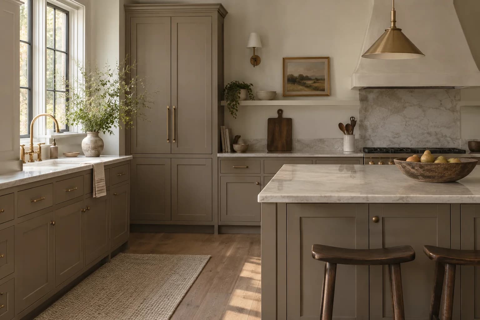 Kitchen cabinets featuring Seine paint