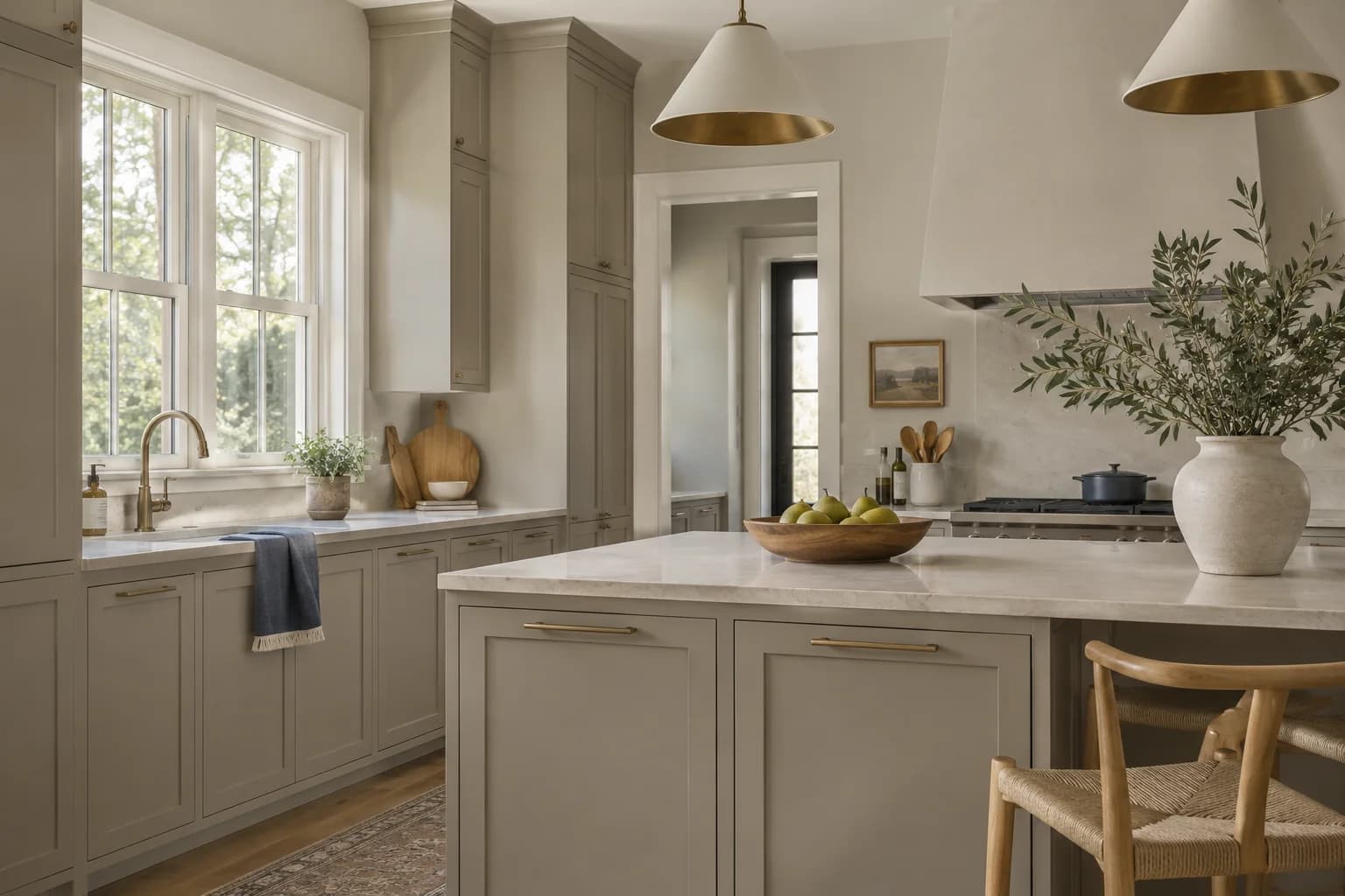 Kitchen cabinets featuring Smoked Oyster paint