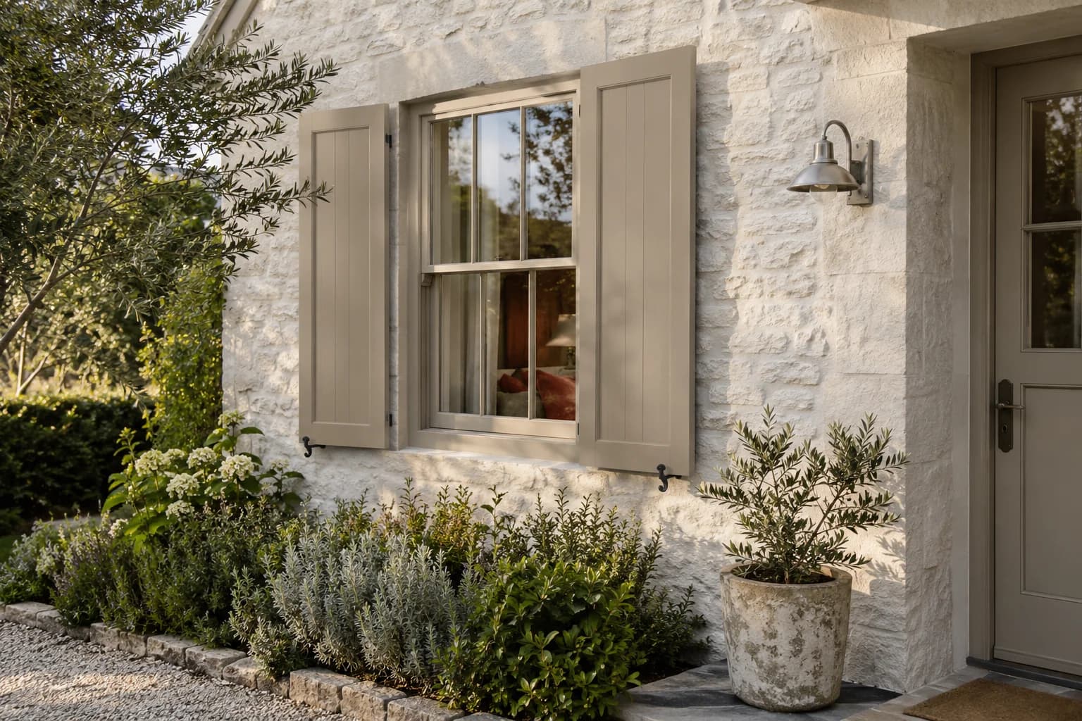 Shutters & trim featuring Smoked Oyster paint