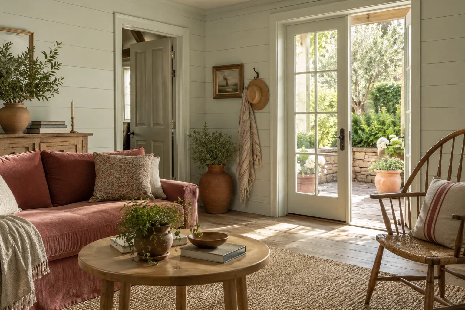 Sparkling Sage walls in a garden cottage living room