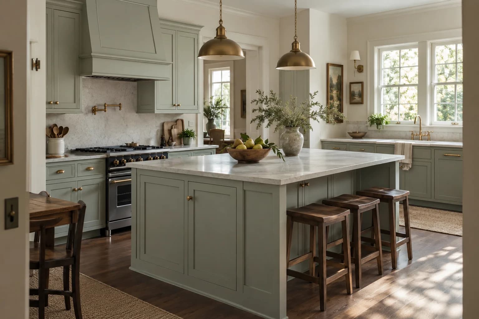 Kitchen cabinets featuring Sparkling Sage paint