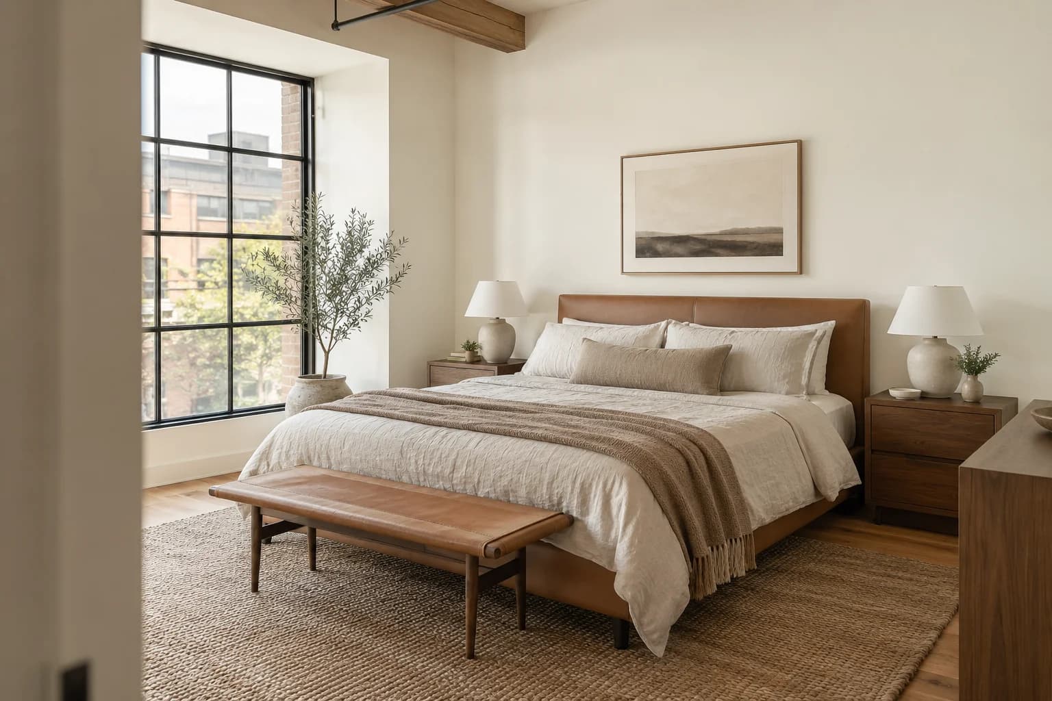 Bedroom featuring Swiss Coffee paint
