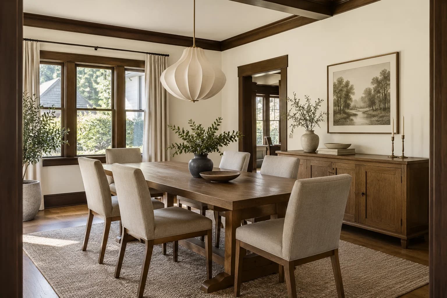 Dining room featuring Swiss Coffee paint