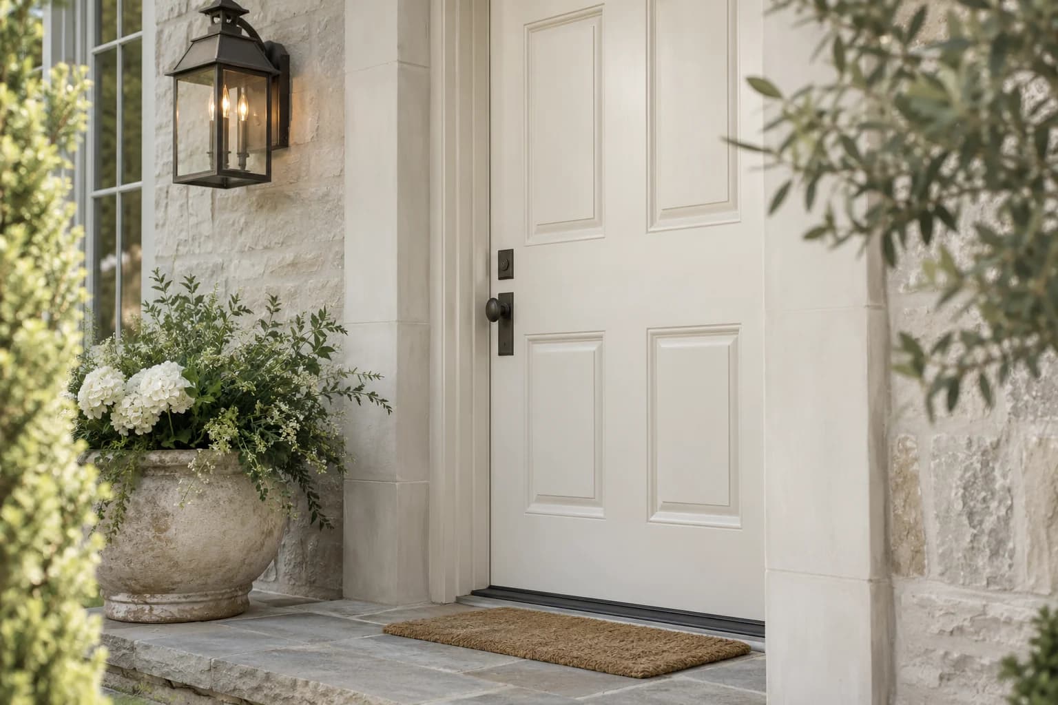 Front door featuring Swiss Coffee paint