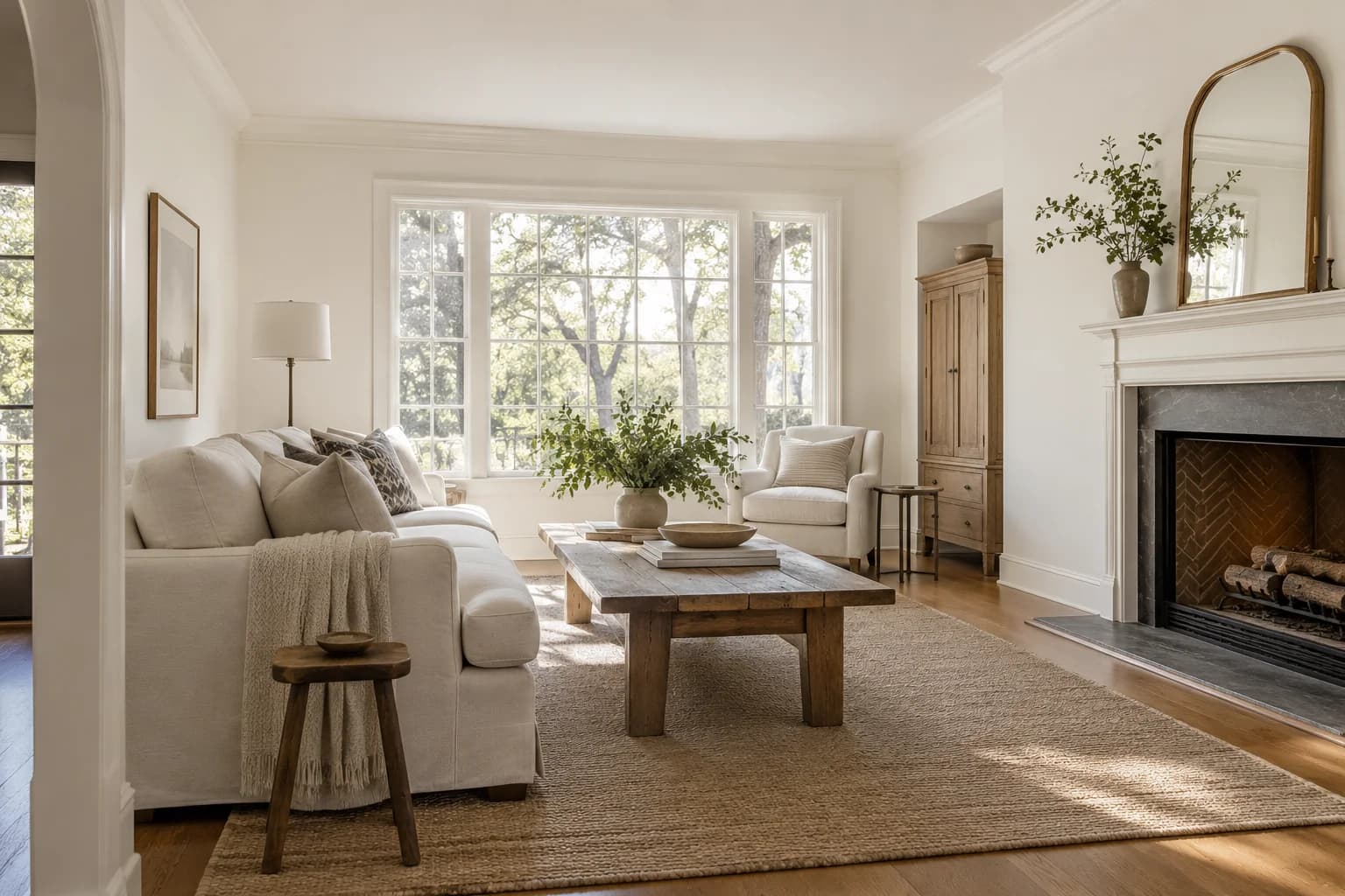 Swiss Coffee walls in a classic American living room