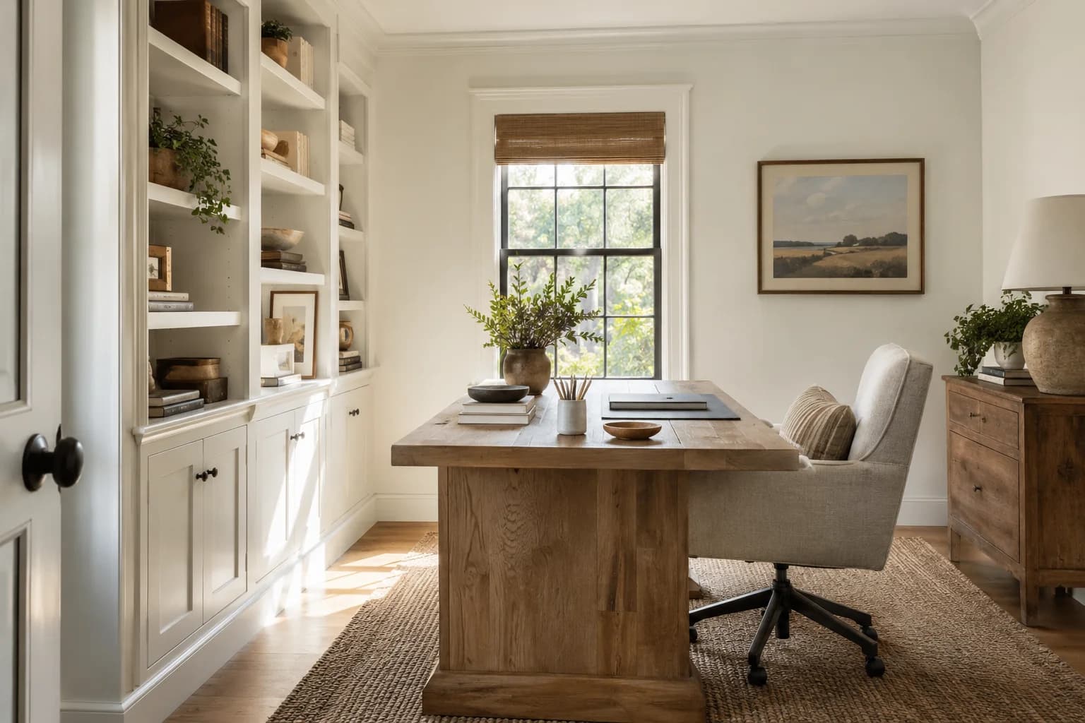 Home office featuring Swiss Coffee paint