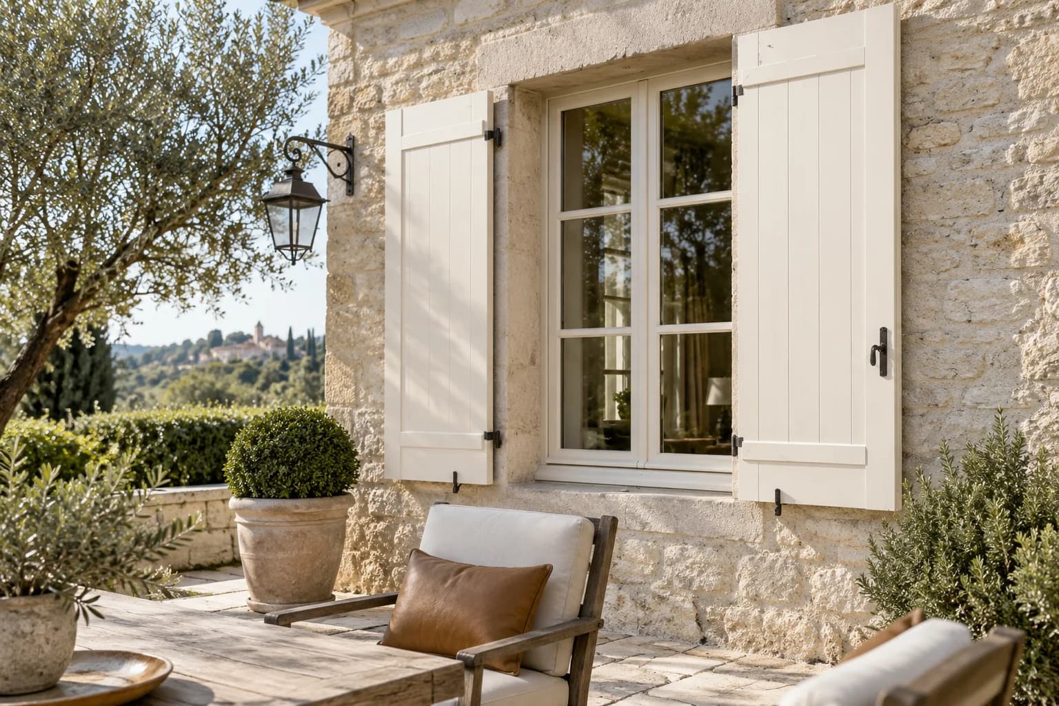 Shutters & trim featuring Swiss Coffee paint