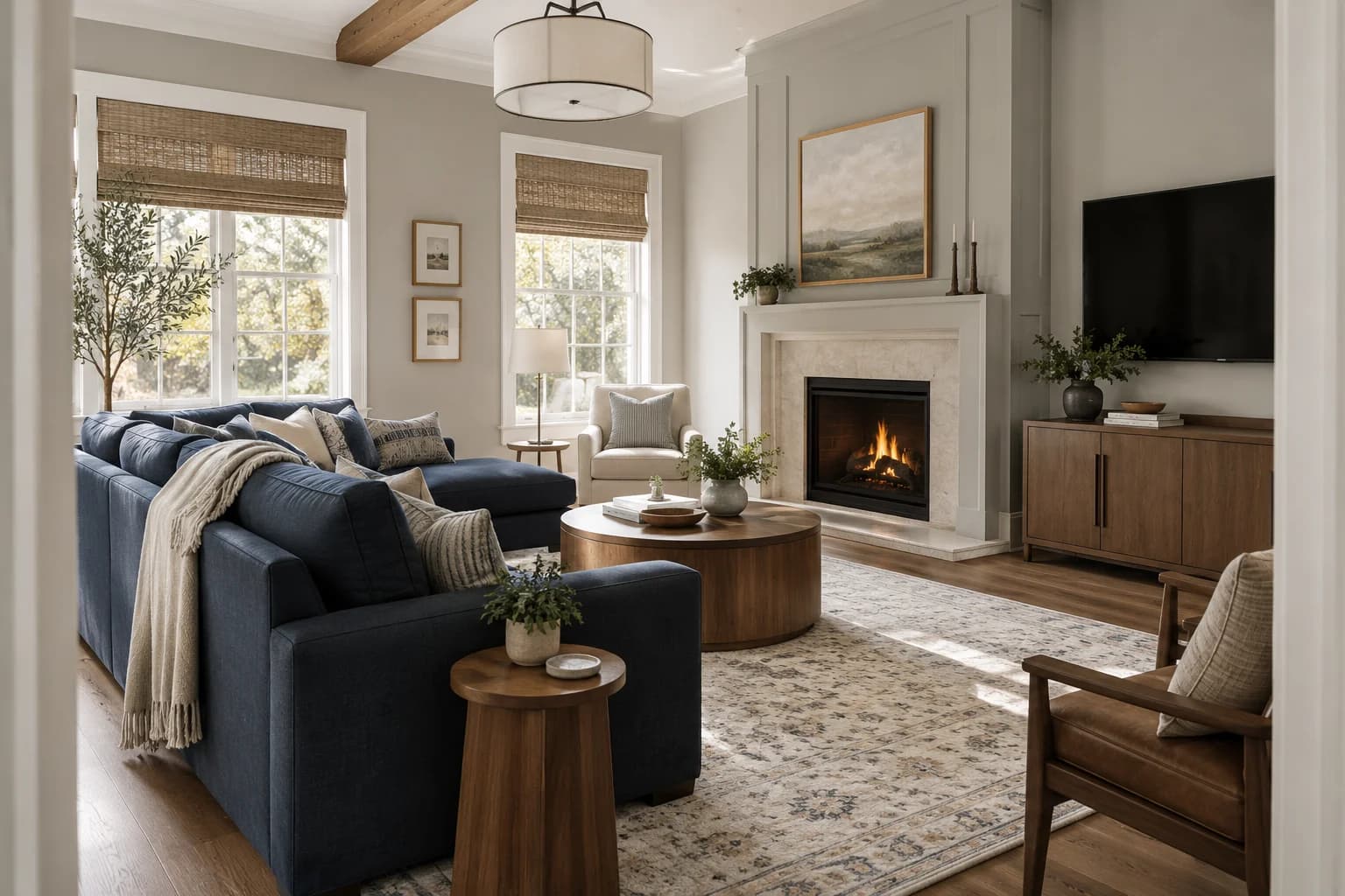 Tempered Gray walls in a contemporary family living room