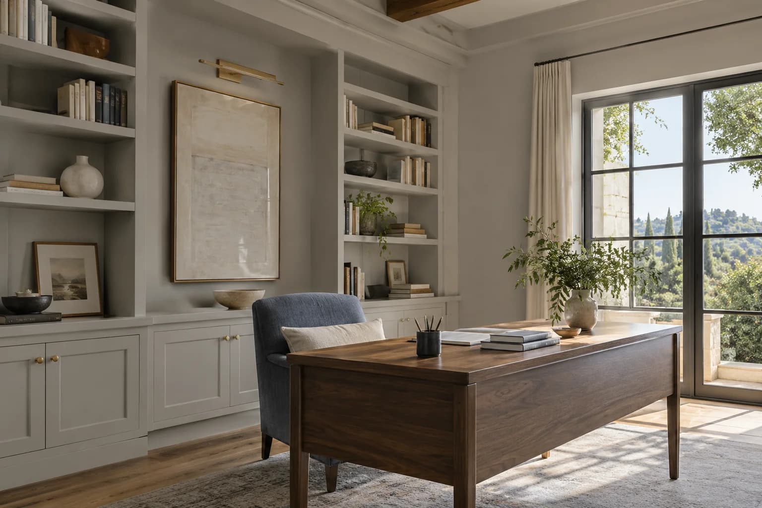 Home office featuring Tempered Gray paint