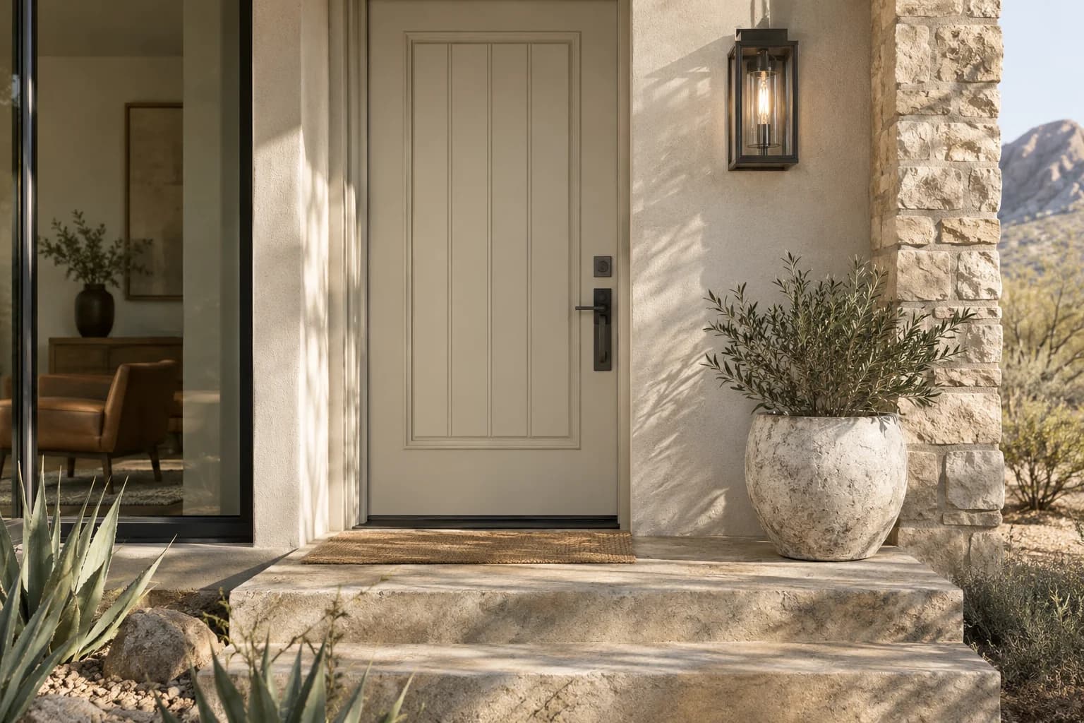Front door featuring Villa Grey paint