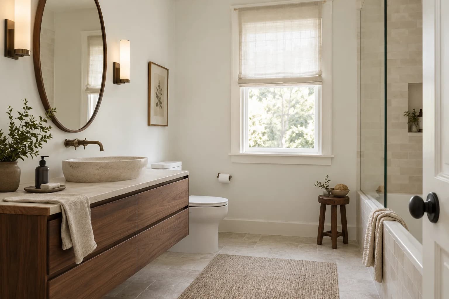Bathroom featuring White Dove paint
