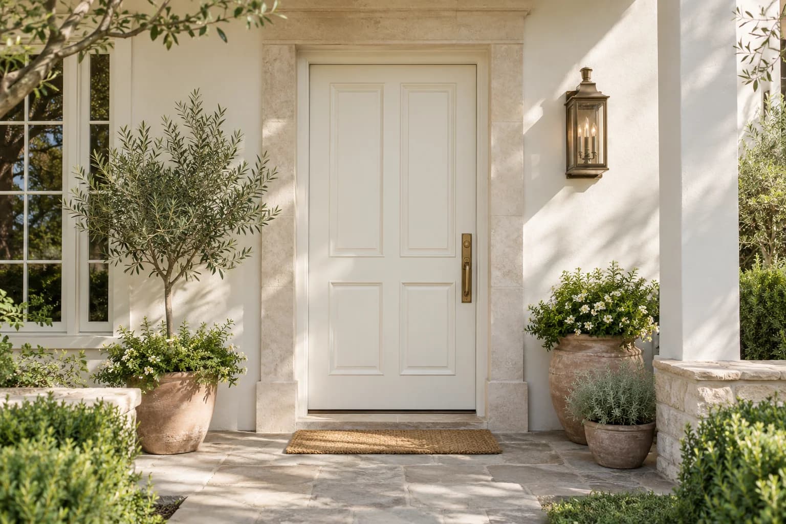 Front door featuring White Dove paint