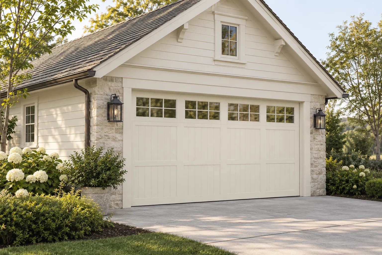 Garage door featuring White Dove paint