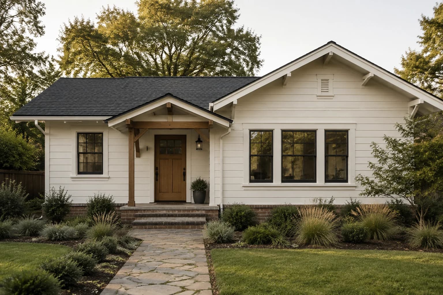 craftsman bungalow siding repainted in Alabaster by Sherwin-Williams