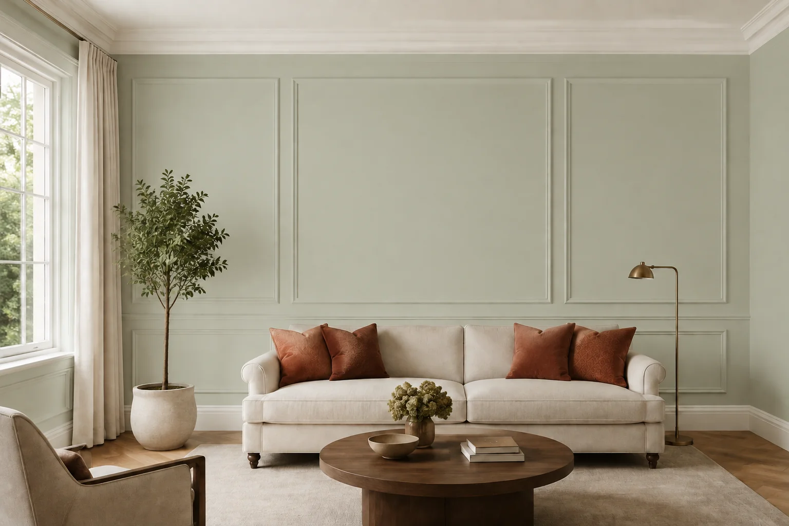 Traditional sitting room painted in October Mist