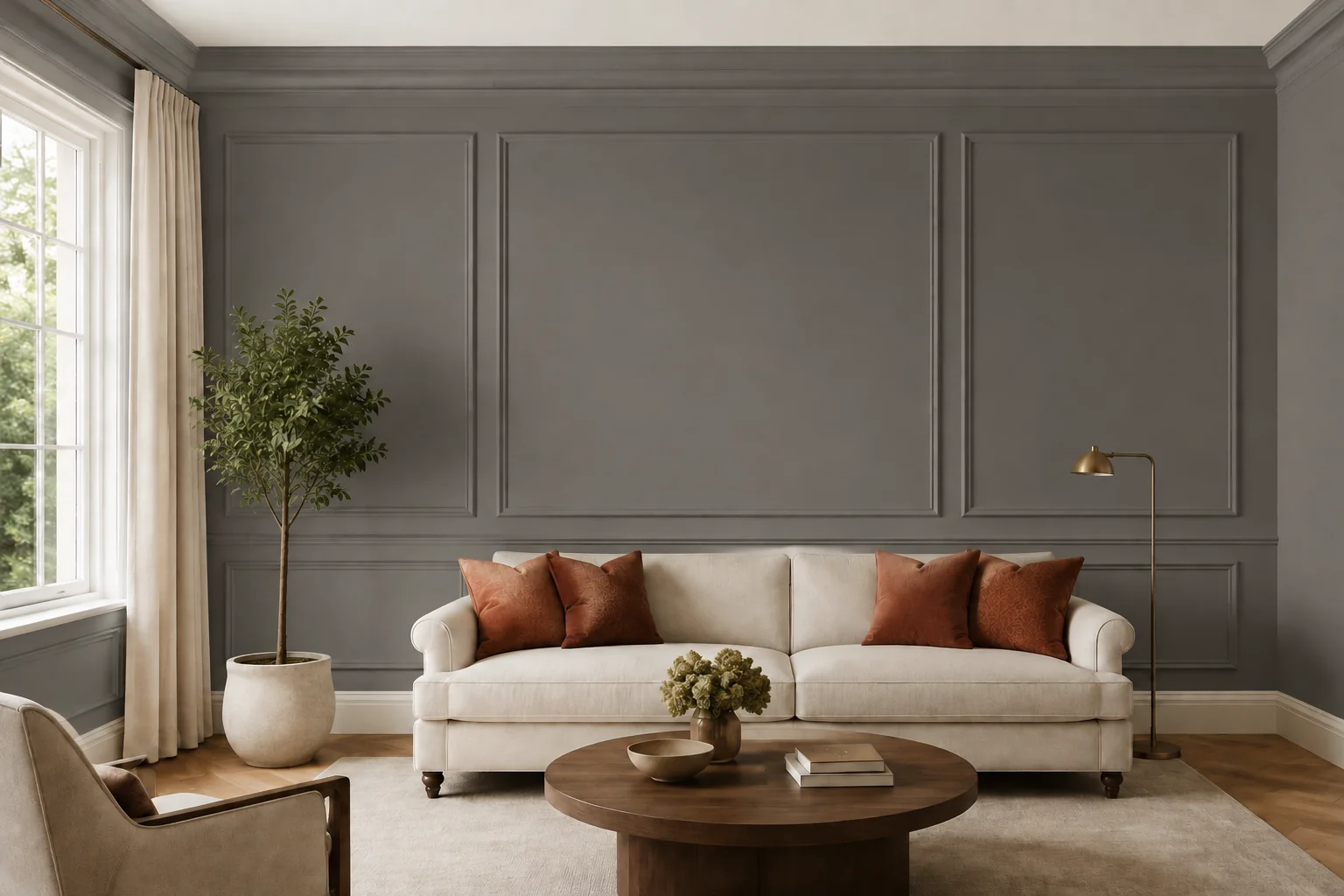 Traditional sitting room repainted in Kendall Charcoal by Benjamin Moore