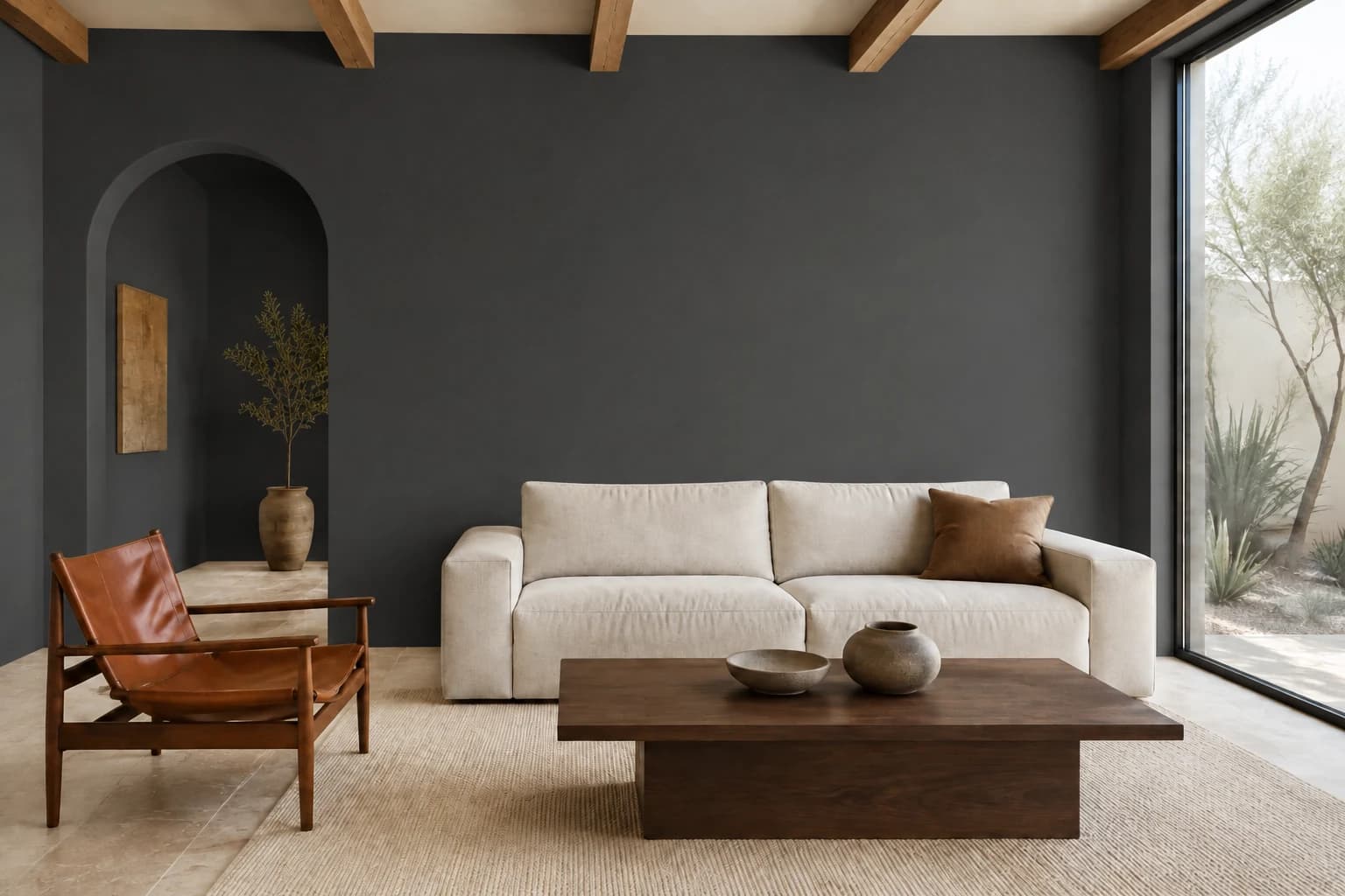 Southwestern living room repainted in Black Tie by Dunn-Edwards