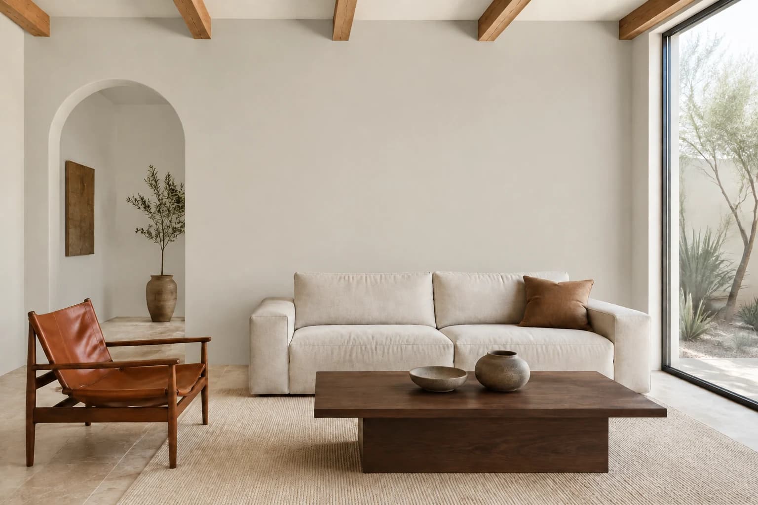 Southwestern living room repainted in Miner's Dust by Dunn-Edwards