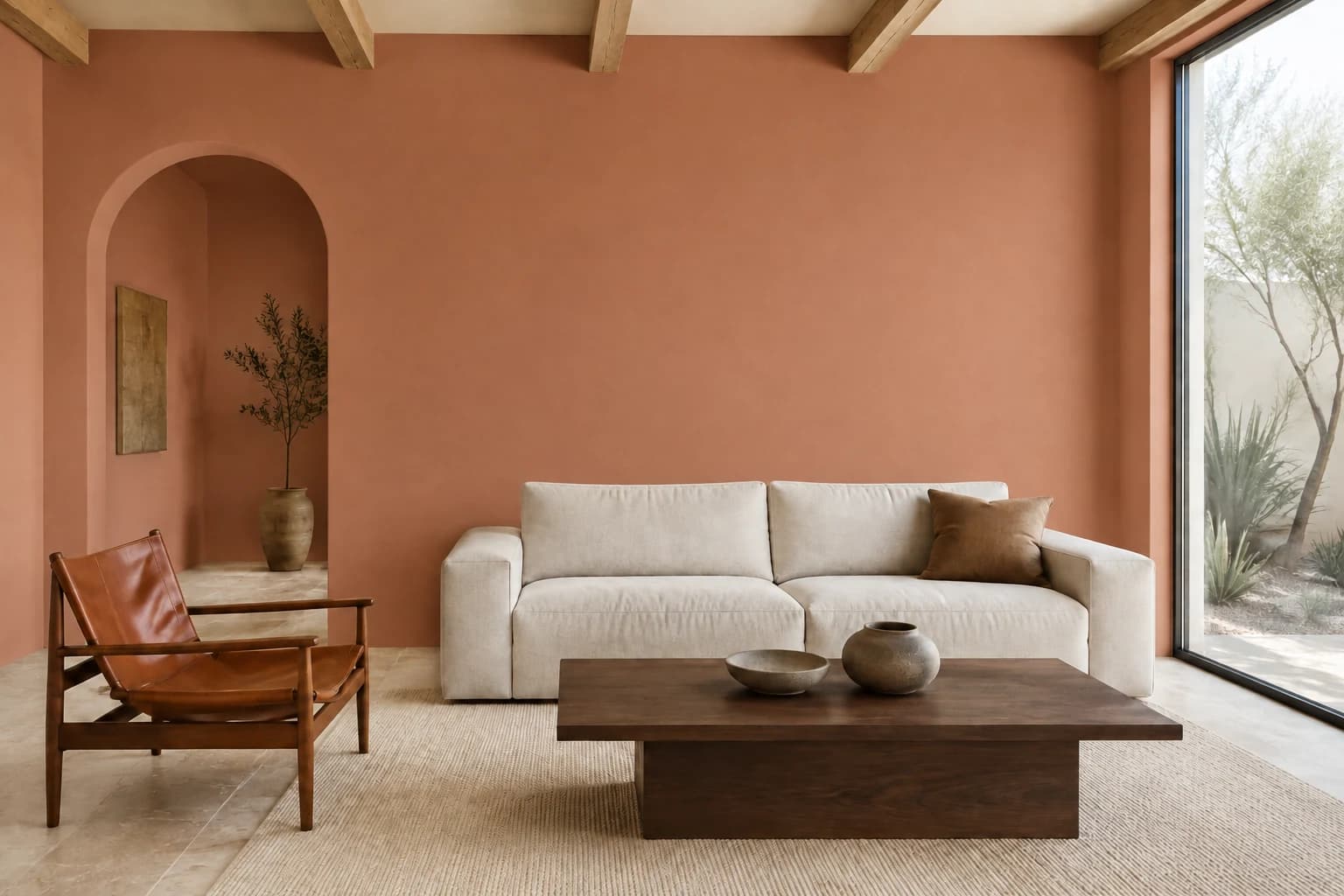 Southwestern living room repainted in Arizona Clay by Dunn-Edwards