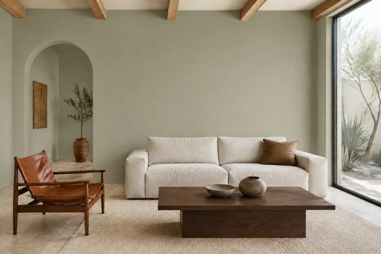 Southwestern living room painted in California Sagebrush