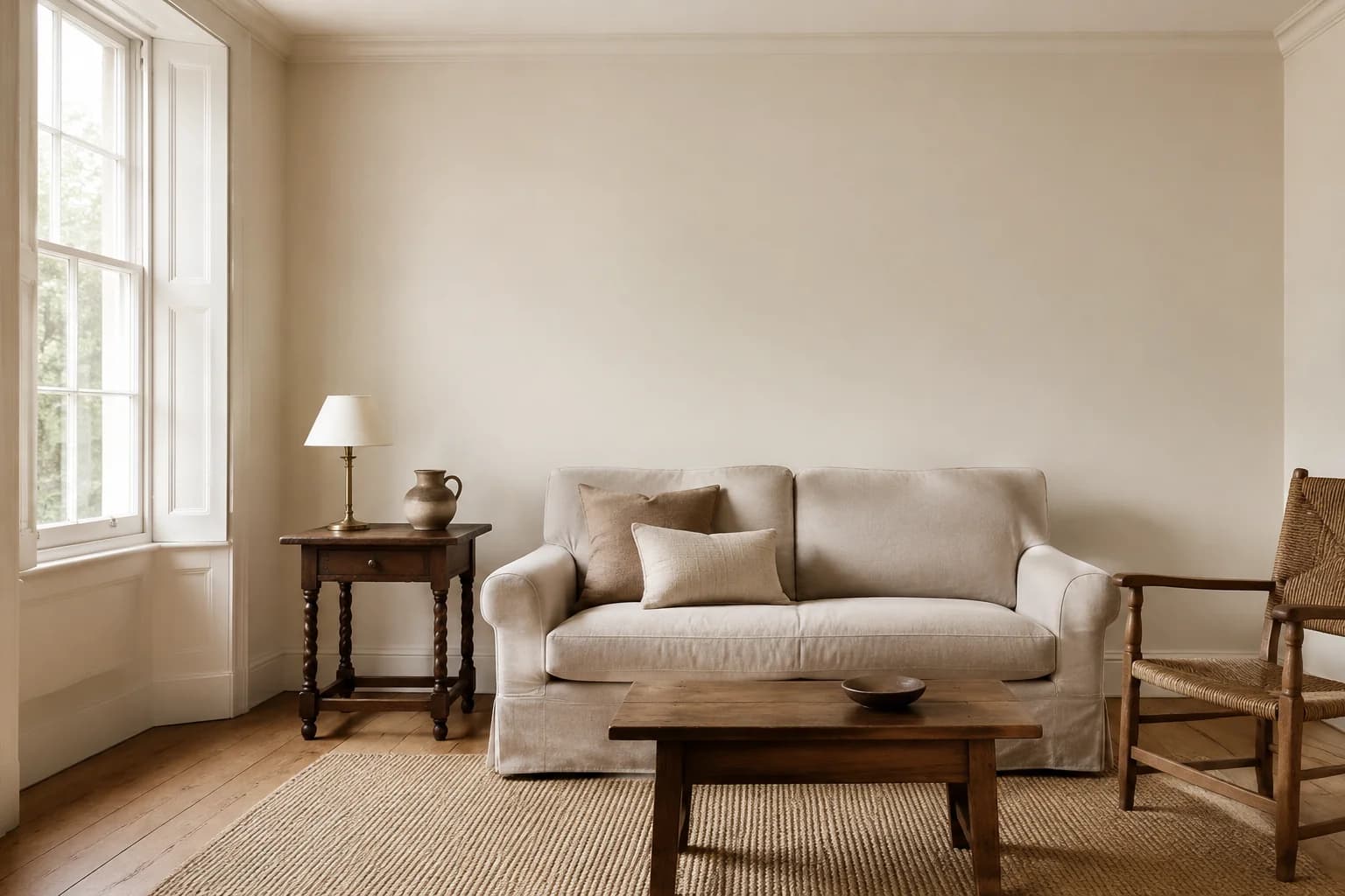 Wohnzimmer im Landhausstil mit einem neuen Anstrich in Pointing von Farrow & Ball