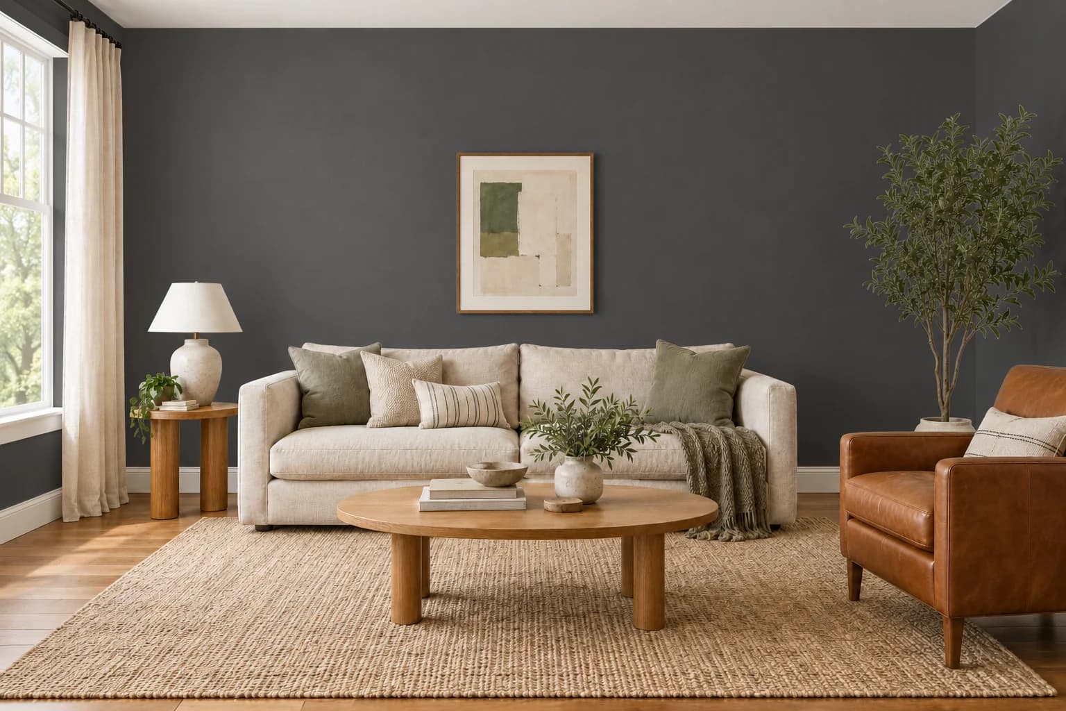 Living room repainted in Deep Onyx by Glidden