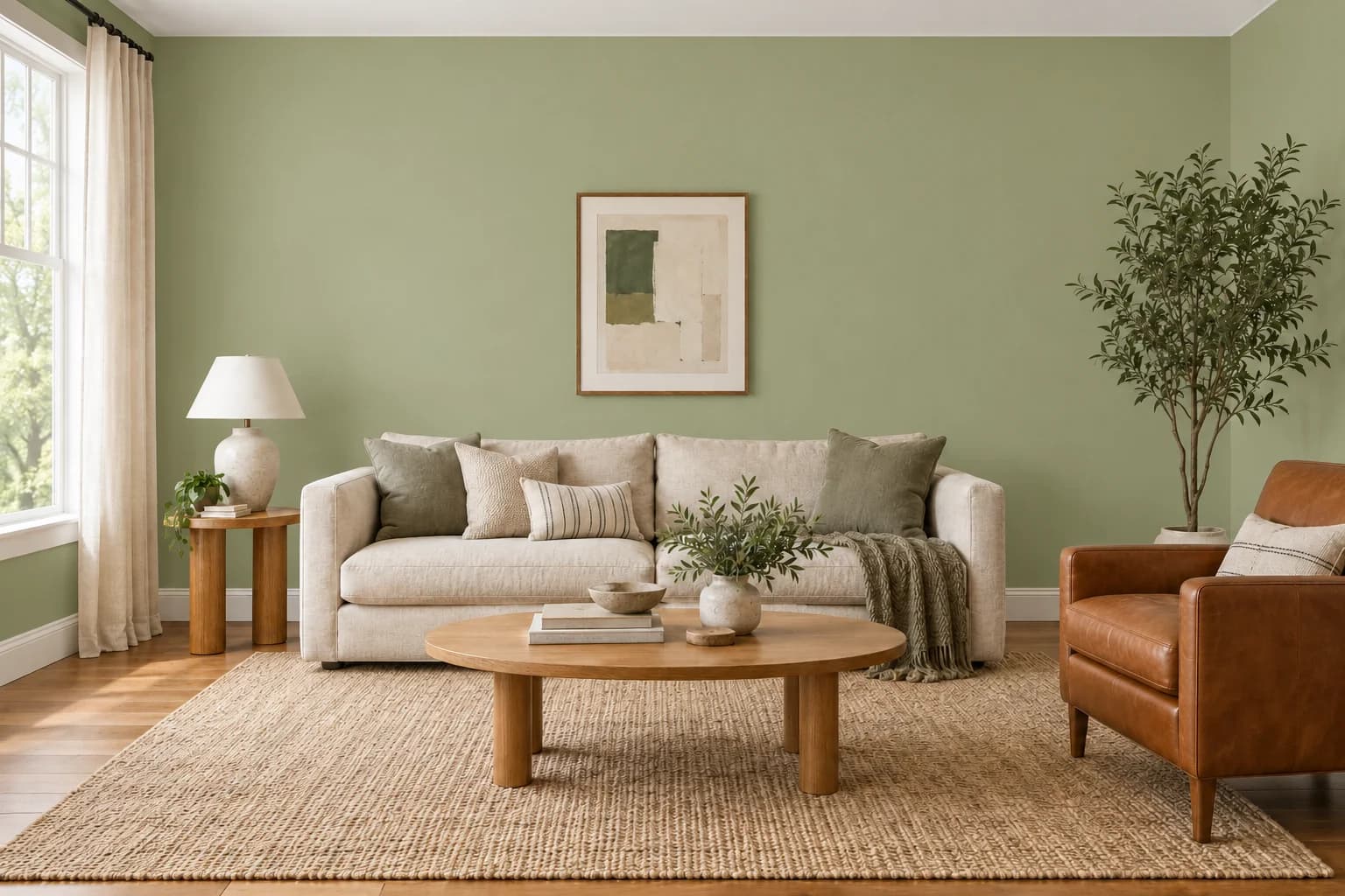 Living room painted in Guacamole