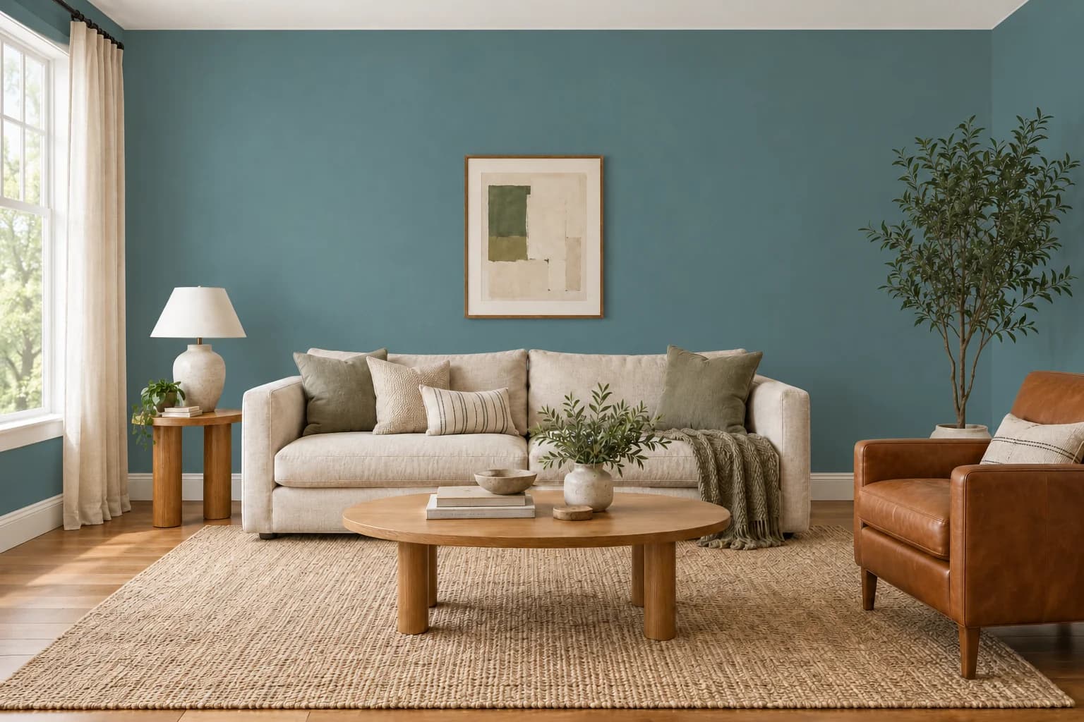 Living room repainted in Vining Ivy by Glidden
