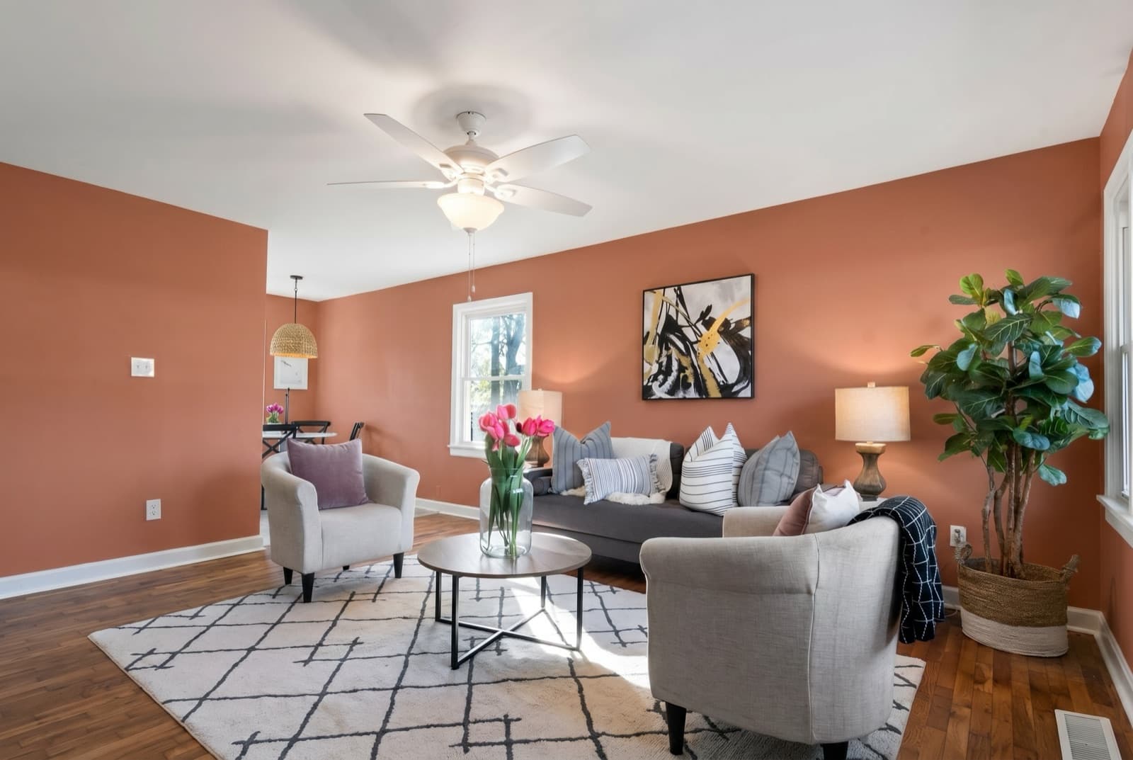 Living room repainted in Red Earth by Farrow & Ball