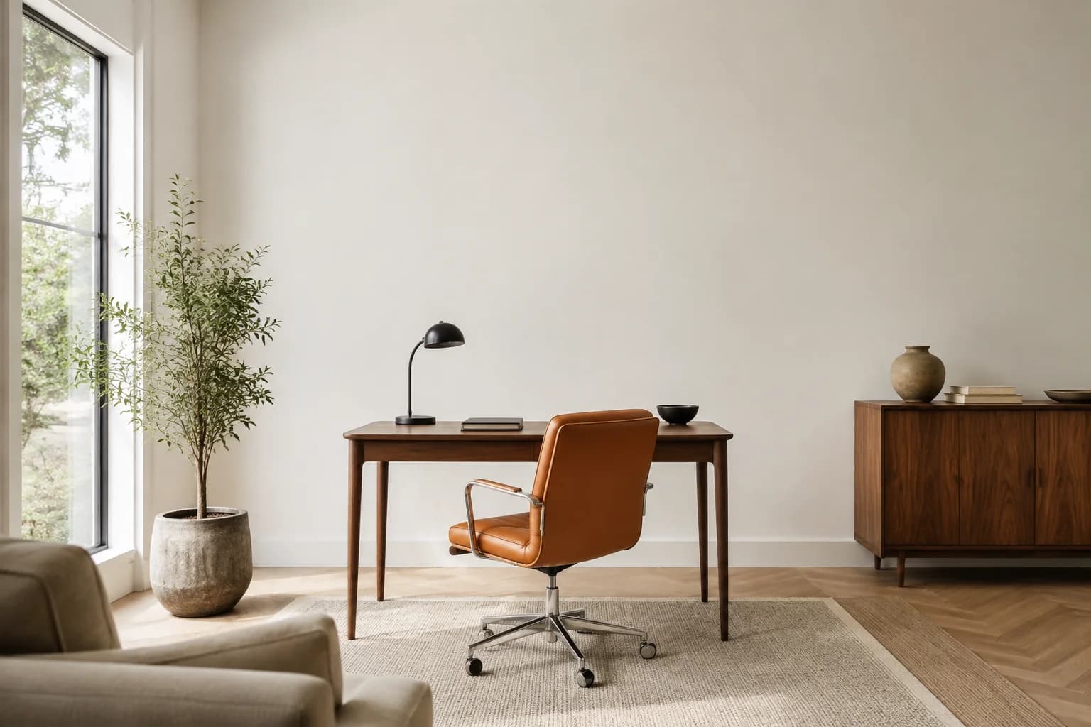 Arbeitszimmer mit einem neuen Anstrich in Delicate White von PPG