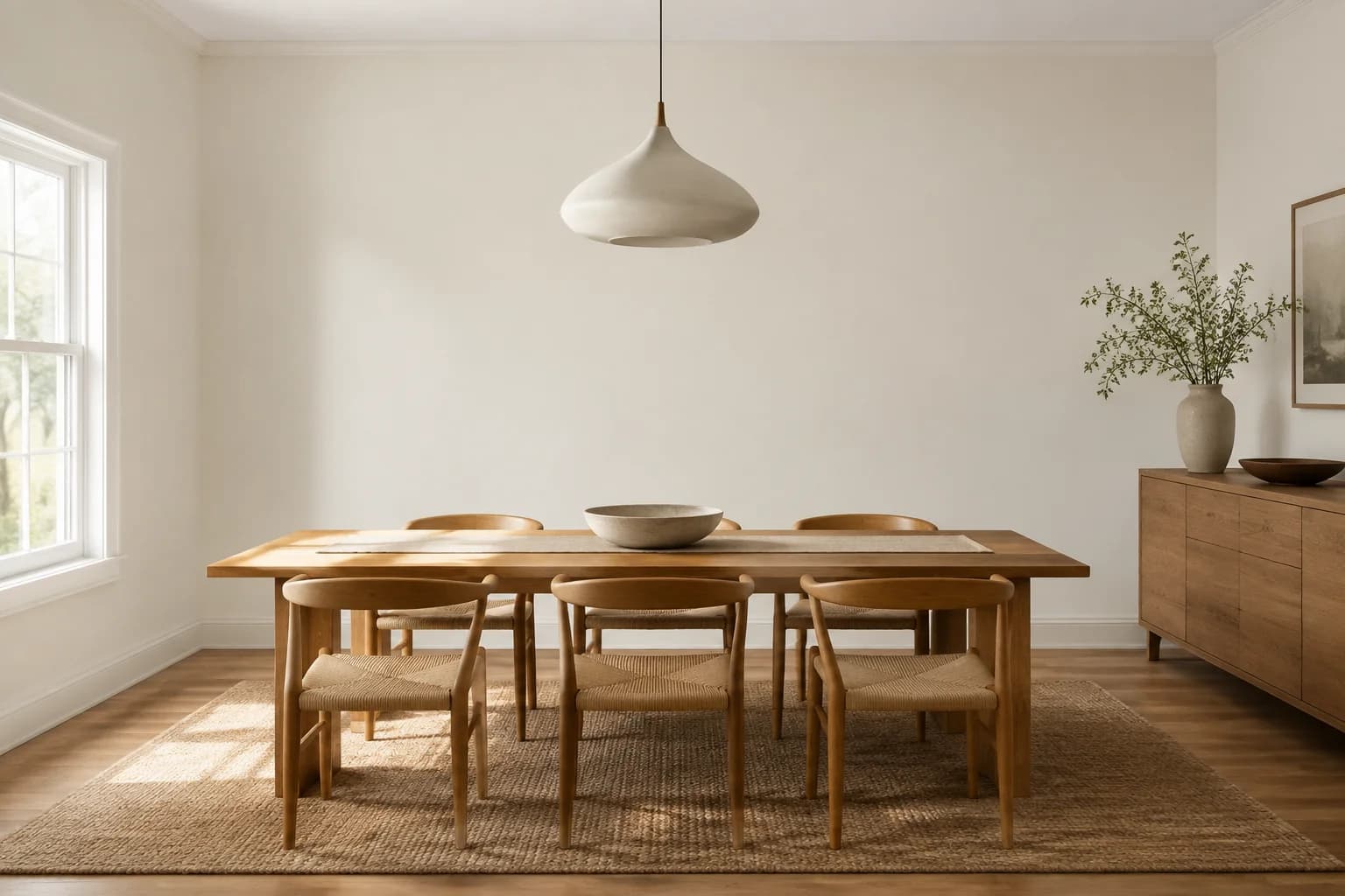 Esszimmer mit einem neuen Anstrich in Alabaster von Sherwin-Williams