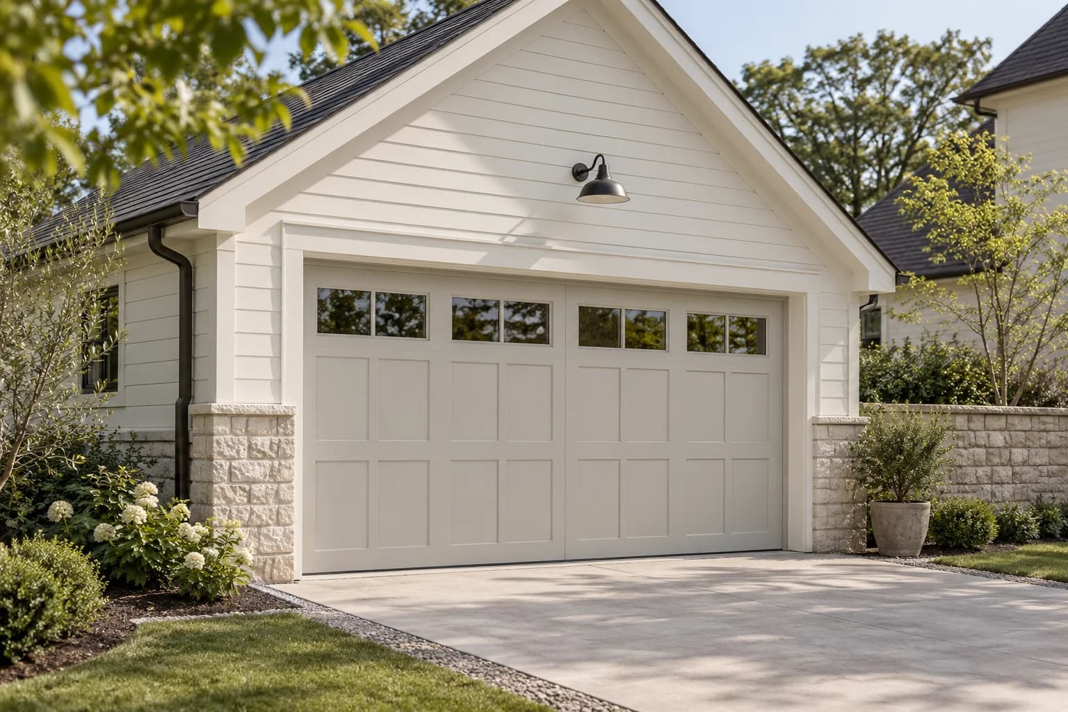 Garage door featuring Agreeable Gray paint
