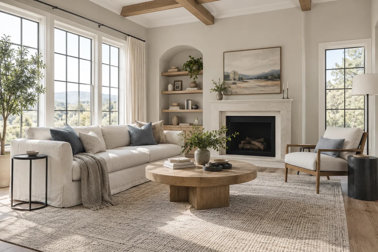 Agreeable Gray walls in a transitional living room