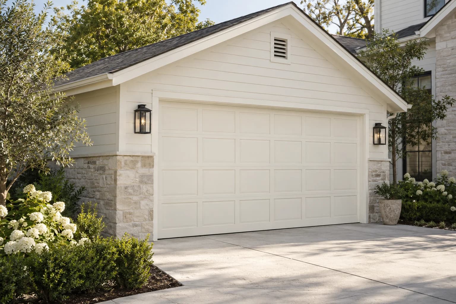 Garage door featuring Alabaster paint