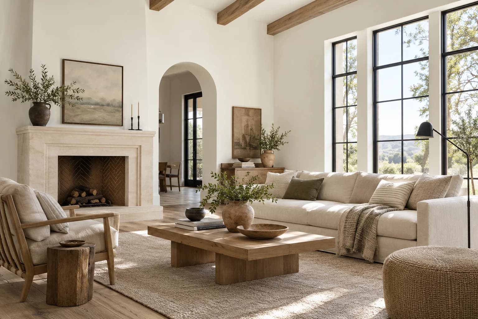 Alabaster walls in a modern farmhouse living room