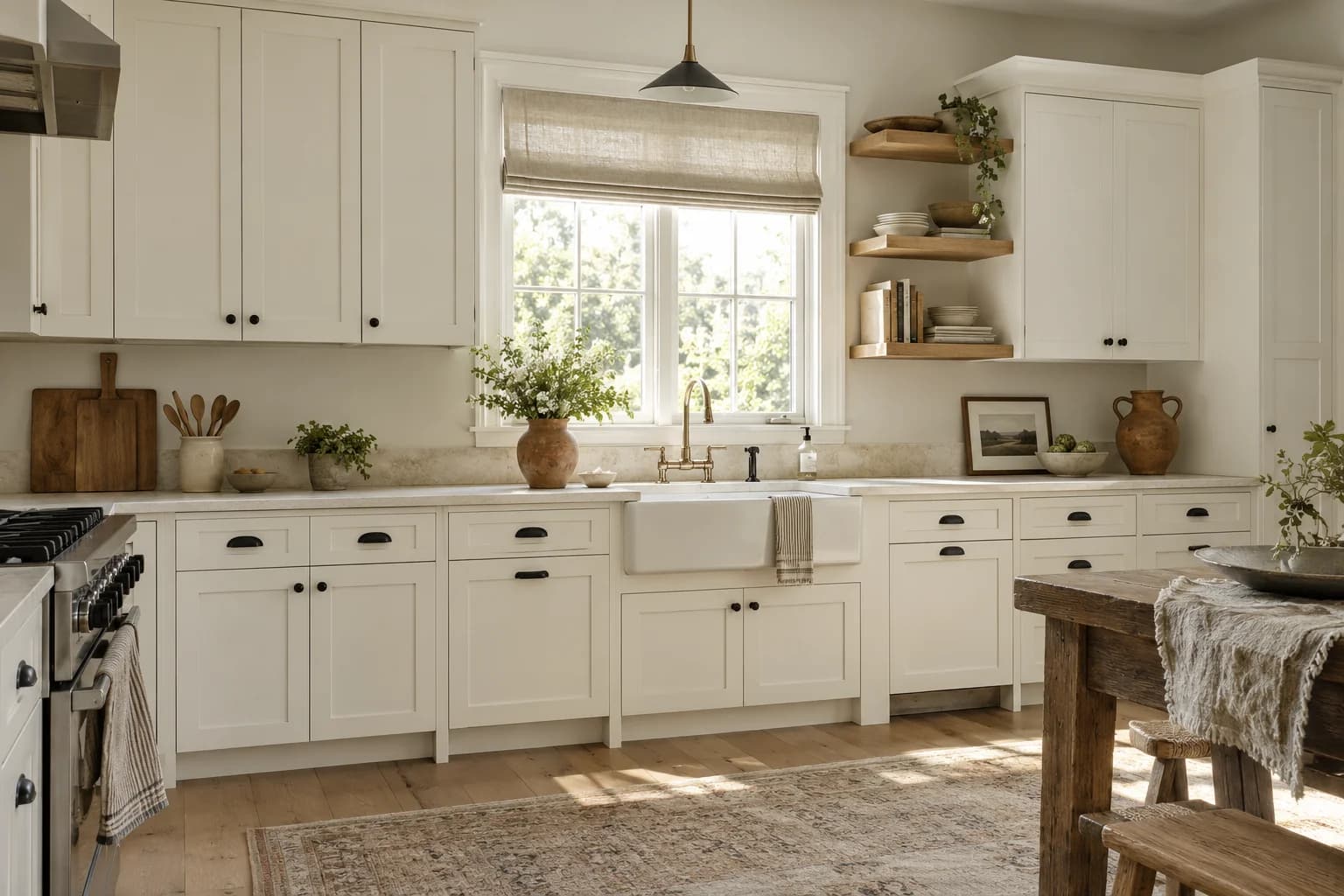 Kitchen cabinets featuring Alabaster paint