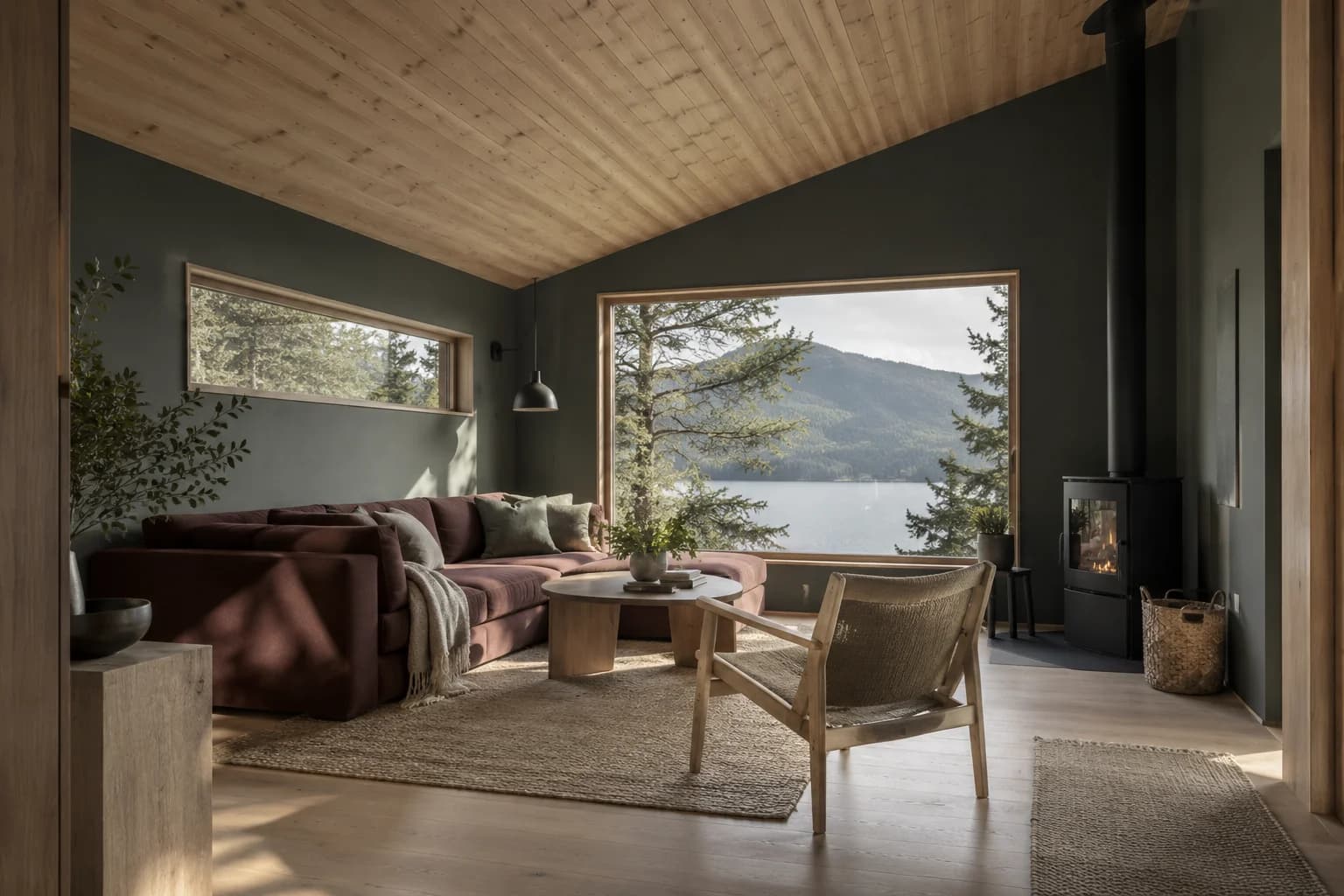 Black Bamboo walls in a Scandinavian cabin living room