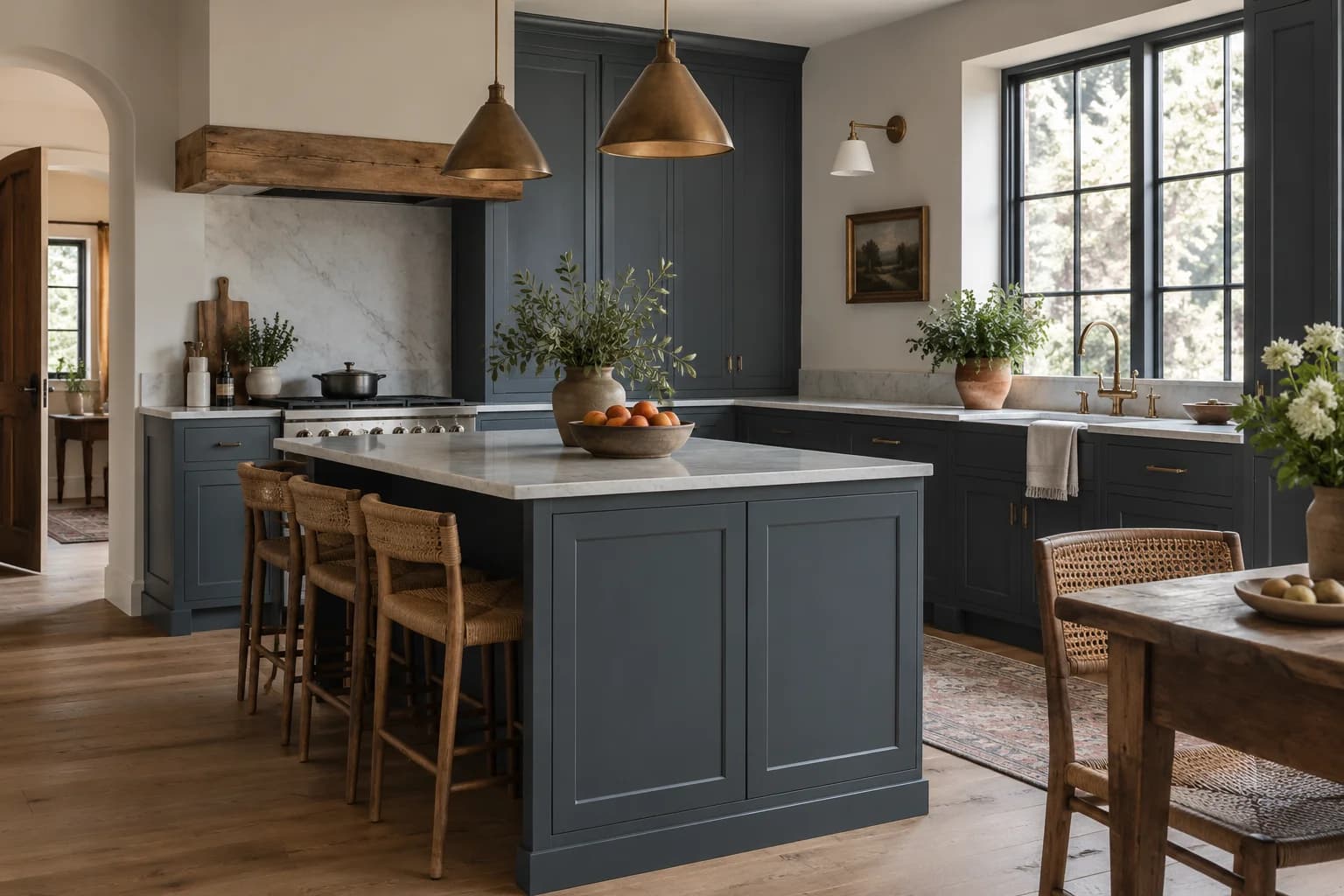 Kitchen cabinets featuring Midnight Blue paint