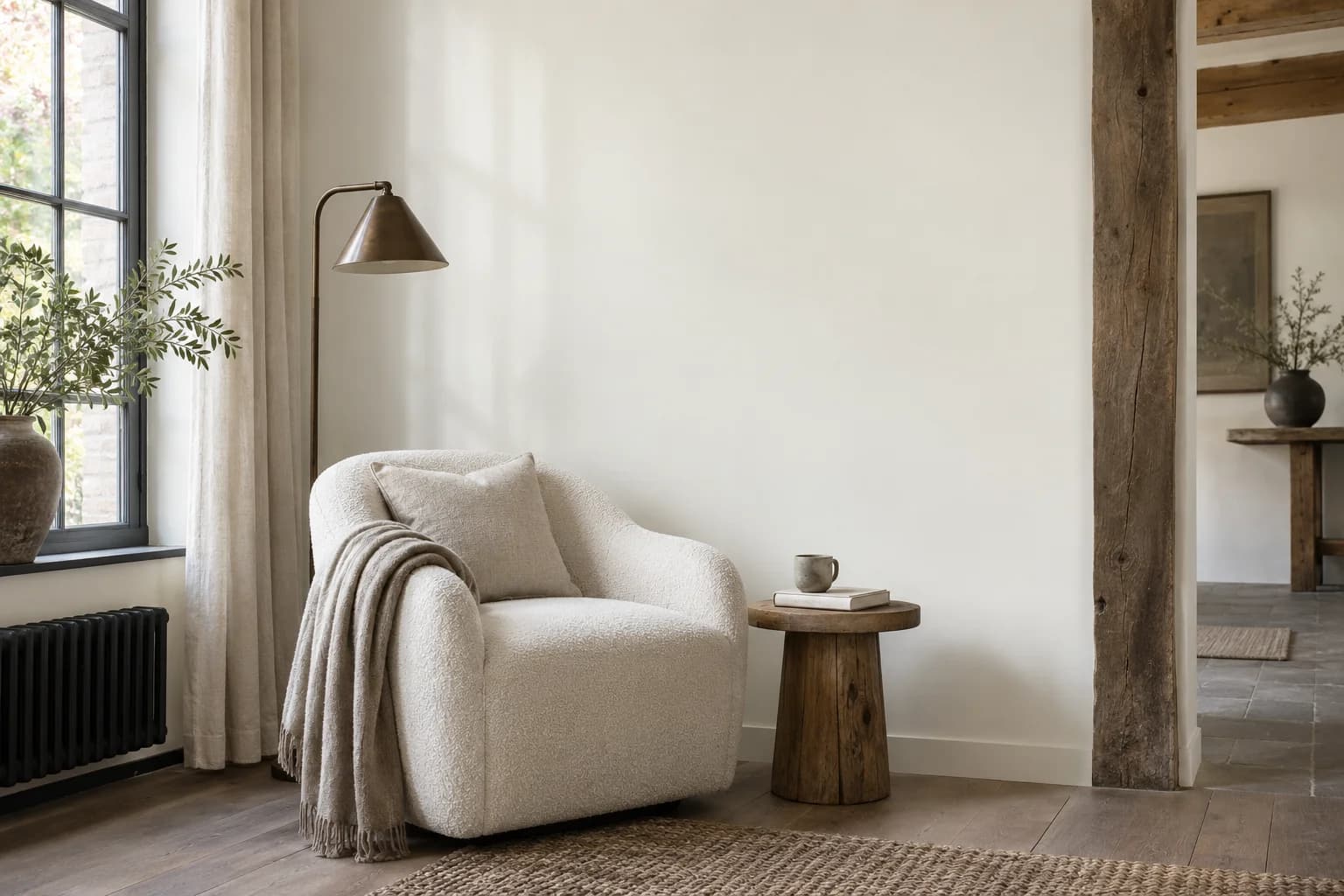 Reading nook with Polar Bear walls and a cream armchair