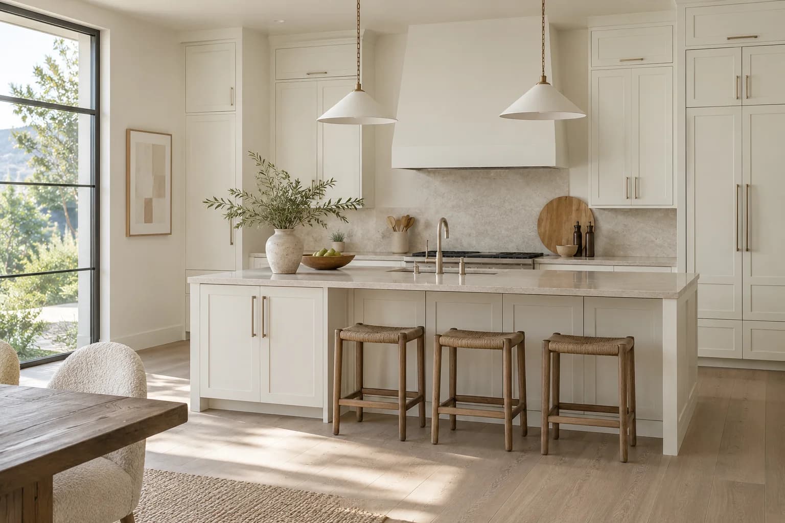 Kitchen cabinets featuring Polar Bear paint
