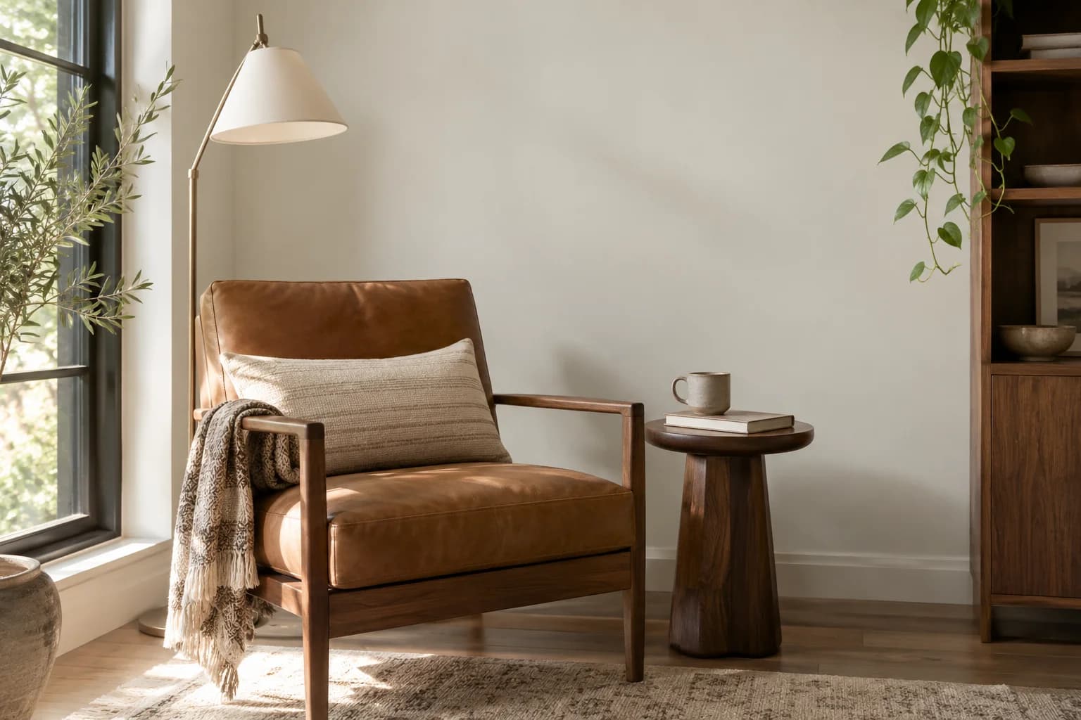 Reading nook with Silver Drop walls and a cream armchair