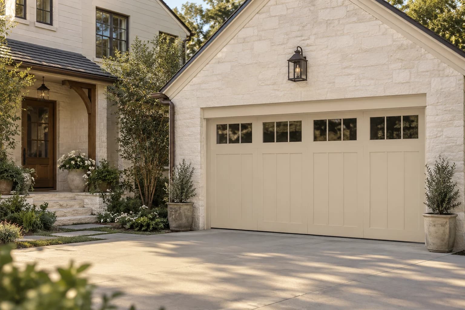 Garage door featuring Spanish Sand paint