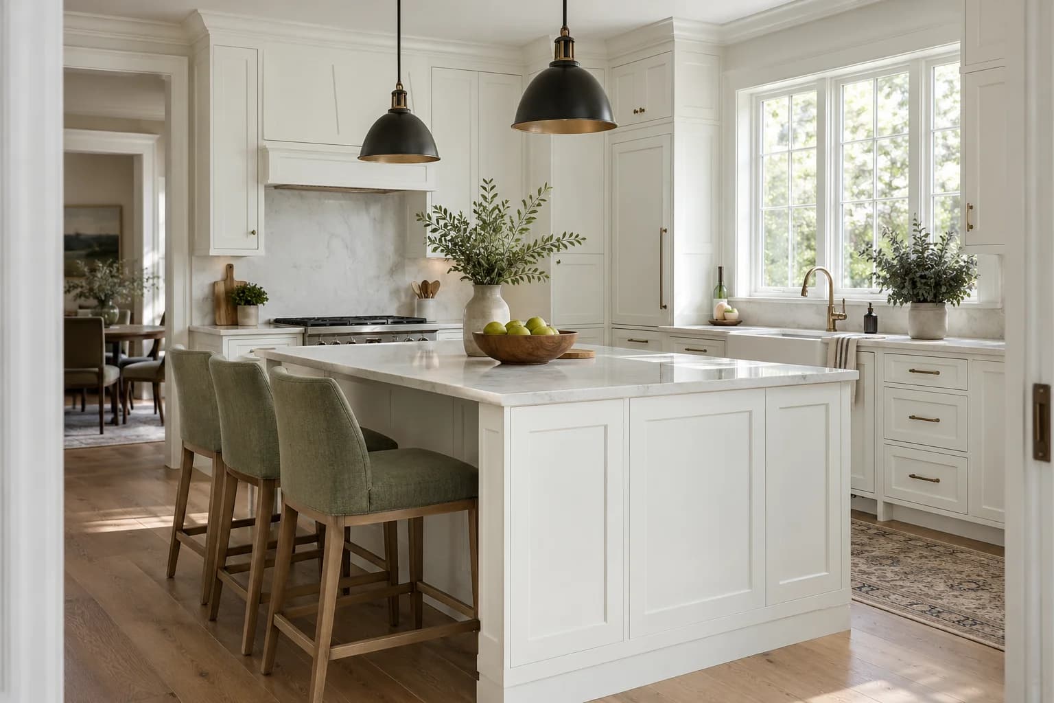 Kitchen cabinets featuring Ultra Pure White paint