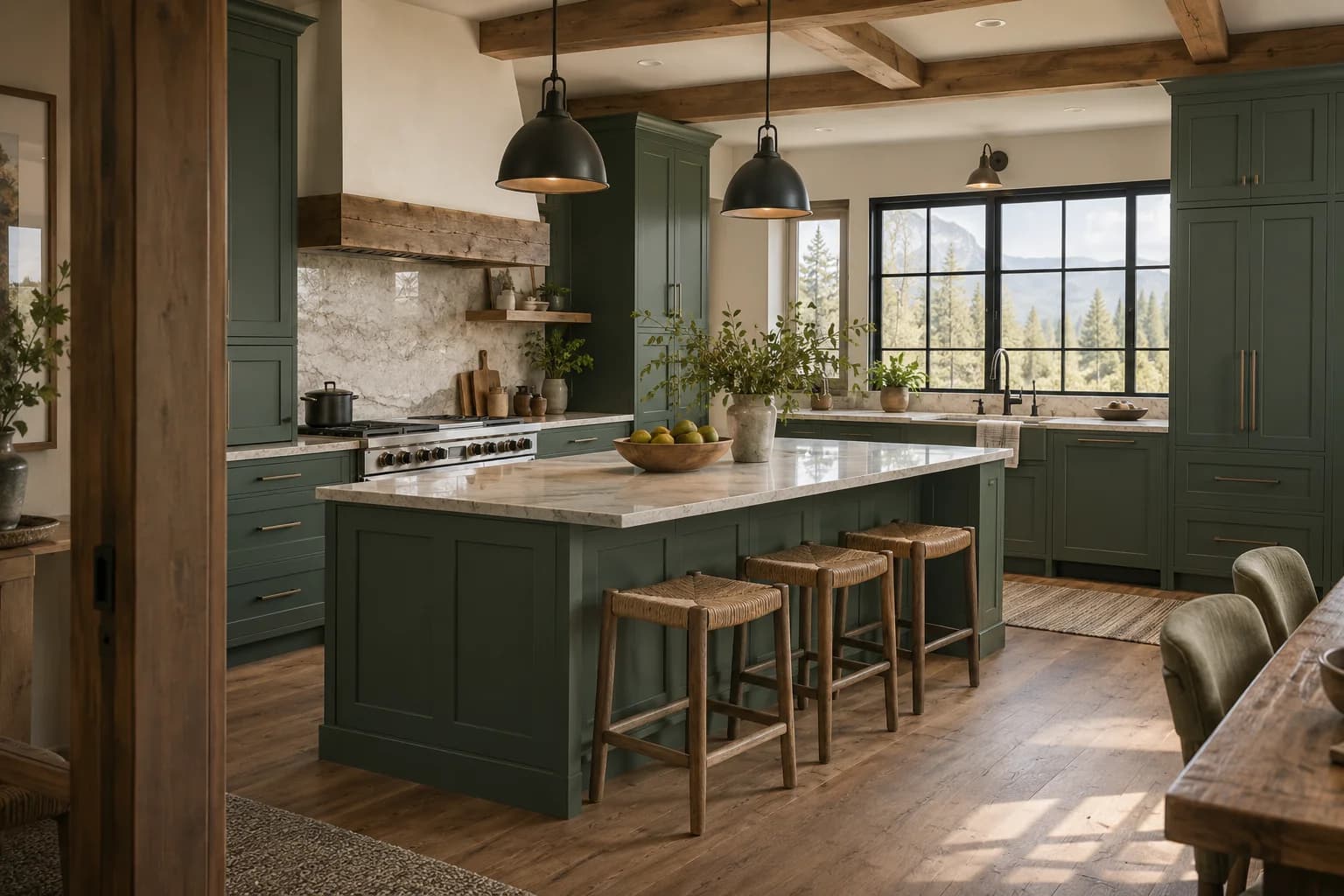 Kitchen cabinets featuring Vine Leaf paint
