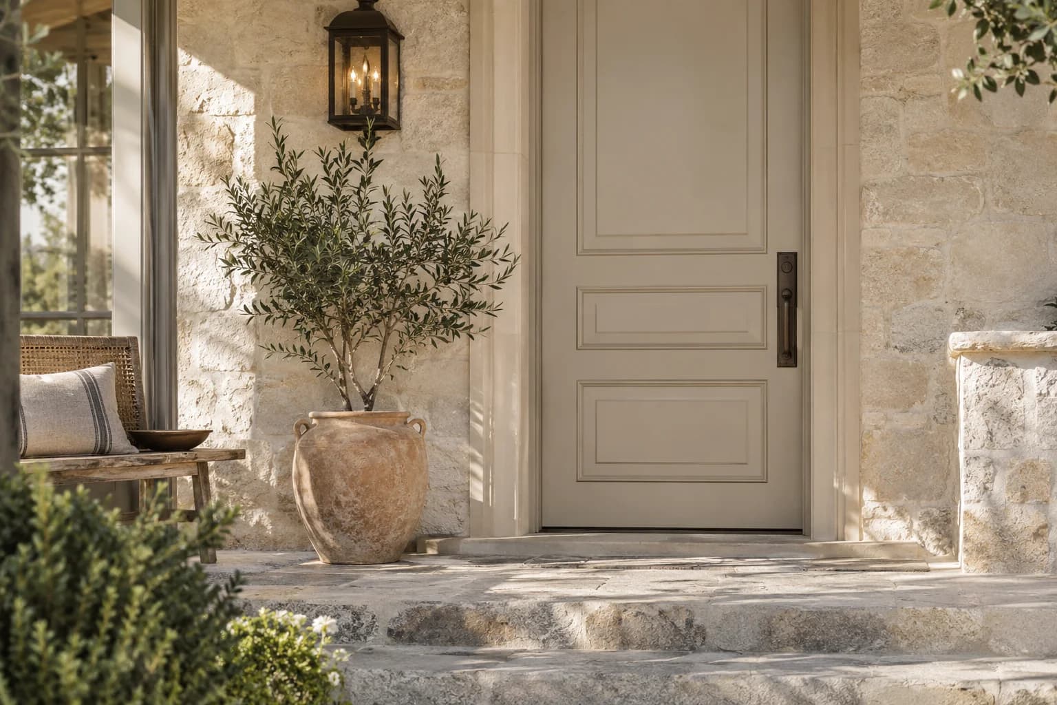 Front door featuring Wheat Bread paint